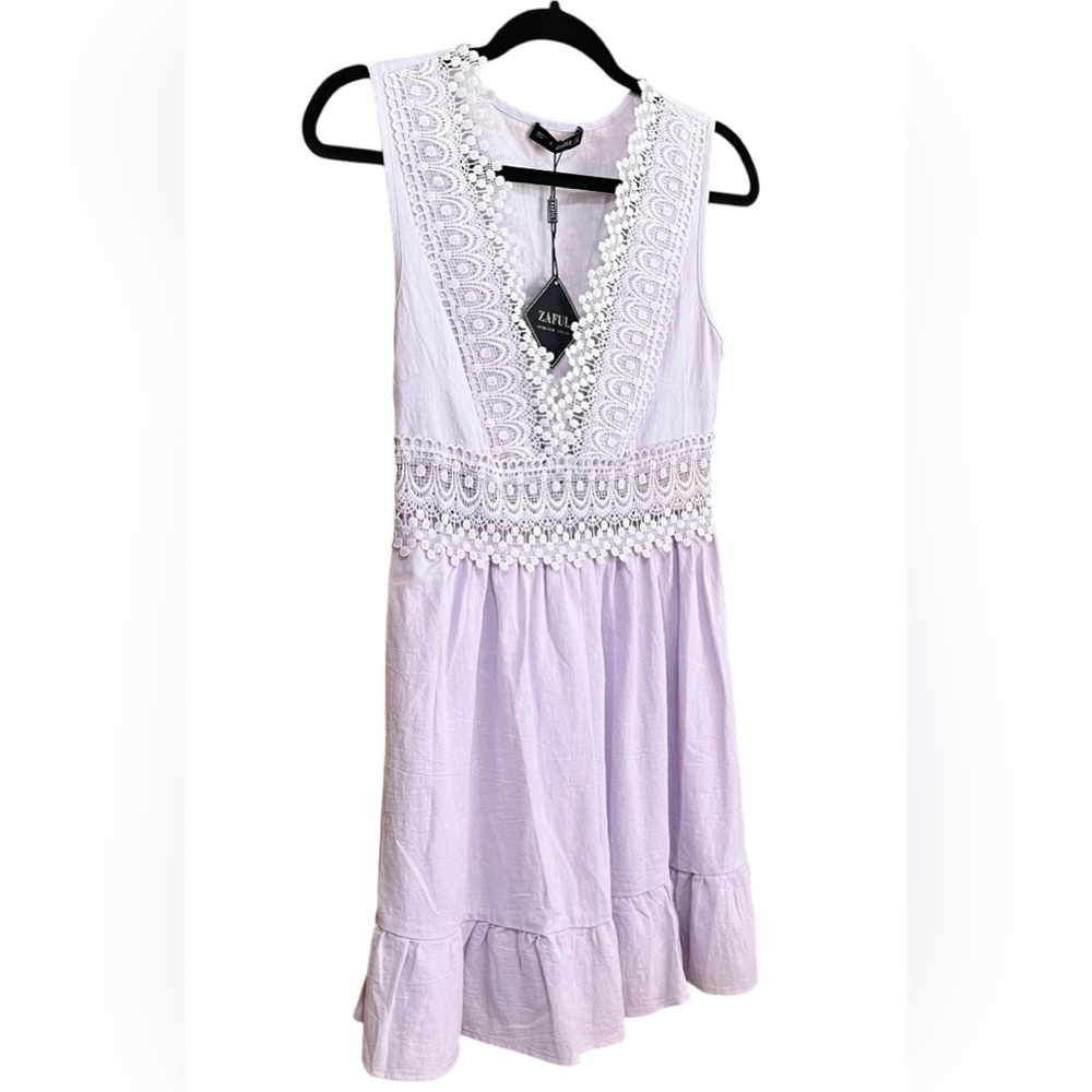 Zaful Lilac Lightweight Lace Accent Sleeveless V-Neck Dress Size S (US 4) - Picture 2 of 8